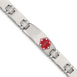 8.25 inch Stainless Steel Brushed and Polished Red Enamel Medical ID Link Bracelet