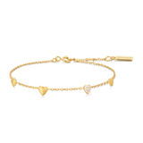 6.5"+0.8" Ania Haie Gold-Plated Sterling Silver Pave Heart Station Bracelet