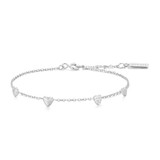 6.5"+0.8" Ania Haie Rhodium-Plated Sterling Silver Pave Heart Station Bracelet