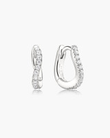 Ania Haie Rhodium-Plated Sterling Silver Slim Pave Wave Huggie Hoop Earrings
