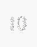 Ania Haie Rhodium-Plated Sterling Silver Zig-Zag Pave Huggie Hoop Earrings