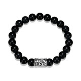 Men's 7.5" Chisel Rhodium-Plated Sterling Silver and Stainless Steel Genuine Black Agate Cardano Chain Bracelet by ETHOS - UB0010