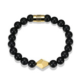 Men's 8" Strata Yellow Gold-Plated Sterling Silver Genuine Black Agate Bracelet by ETHOS - UB0016