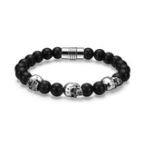 Men's 7" Strata Oxidized Sterling Silver Genuine Black Agate Bracelet by ETHOS - UB0030