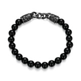 Men's Dark Reign Chisel Rondelle Cuban Chain Black Agate Beaded Bracelet by ETHOS - UB0097