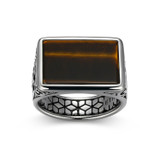 Additional view of Mens Chisel Rhodium-Finish Sterling Silver Tigers Eye Ring by ETHOS - UR0047