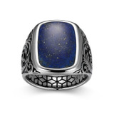 Additional view of Mens Chisel Rhodium-Finish Sterling Silver Lapis Lazuli Cushion Ring by ETHOS - UR0048