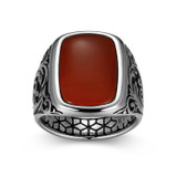 Additional view of Mens Crimson Rhodium-Finish Sterling Silver Red Jasper Cushion Ring by ETHOS - UR0070