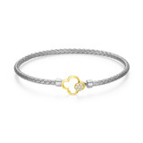 Charles Garnier Clover Gold/Rhodium-Plated Sterling Silver Cubic Zirconia Bangle Bracelet CB0200