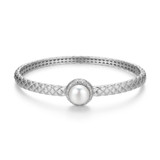 Charles Garnier Quilted Rhodium-Plated Sterling Silver White Pearl Cubic Zirconia Bangle Bracelet CB0215