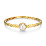 Charles Garnier Quilted Gold-Plated Sterling Silver White Pearl Cubic Zirconia Bangle Bracelet CB0216