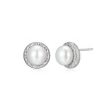 Charles Garnier Quilted Rhodium-Plated Sterling Silver White Pearl Cubic Zirconia Stud Earrings CE0215