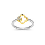 Charles Garnier Clover Gold/Rhodium-Plated Sterling Silver Cubic Zirconia Ring CR0200