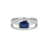 Charles Garnier Windsor Rhodium-Plated Sterling Silver Lab-Created Blue Sapphire Lab-Created White Sapphire Ring CR0208