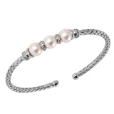 Charles Garnier 3mm Cuffs Rhodium-Plated Sterling Silver White Pearl Cubic Zirconia Cuff Bracelet MLC8185WPZ