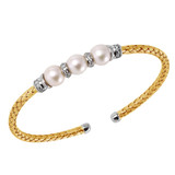 Charles Garnier 3mm Cuffs Gold/Rhodium-Plated Sterling Silver White Pearl Cubic Zirconia Cuff Bracelet MLC8185YWPZ
