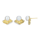 ELLE Jewelry Two-Tone Plated Sterling Silver Pearl Stud Earrings LE0261
