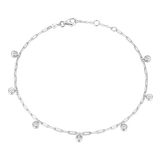 M by Monte Luna Dangle Station Lab-Created Diamond Mini Paperclip Rhodium-Plated Sterling Silver Anklet BA0217W