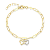 M by Monte Luna Twin Heart Pendant Lab-Created Diamond Paperclip 14K Yellow Gold-Plated Sterling Silver Bracelet BB0172Y
