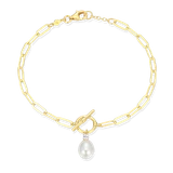 M by Monte Luna Freshwater Pearl & Lab-Created Diamond Toggle-Look Paperclip 14K Yellow Gold-Plated Sterling Silver Bracelet BB0233Y