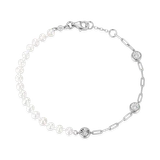 M by Monte Luna Freshwater Baby Pearl & Lab-Created Diamond Station Paperclip Rhodium-Plated Sterling Silver Bracelet BB0235W