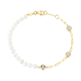 M by Monte Luna Freshwater Baby Pearl & Lab-Created Diamond Station Paperclip 14K Yellow Gold-Plated Sterling Silver Bracelet BB0235Y