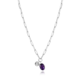 M by Monte Luna February Birthstone Genuine Amethyst & Lab-Created Diamond Mini Paperclip Rhodium-Plated Sterling Silver Necklace BN0222W