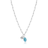 M by Monte Luna December Birthstone Genuine Blue Topaz & Lab-Created Diamond Mini Paperclip Rhodium-Plated Sterling Silver Necklace BN0223W