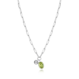 M by Monte Luna August Birthstone Genuine Peridot & Lab-Created Diamond Mini Paperclip Rhodium-Plated Sterling Silver Necklace BN0228W
