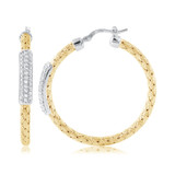 Charles Garnier Gold/Rhodium-Plated Sterling Silver Cubic Zirconia Diagonal-Pave Braided Stud Earrings - 0.9x14MM