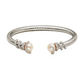 Charles Garnier Rhodium-Plated Sterling Silver Cultured Freshwater Pearl & Cubic Zirconia Pearl Knot-End Mesh Cuff Bracelet