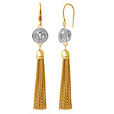 Charles Garnier Gold/Rhodium-Plated Sterling Silver Cubic Zirconia Coin Tassel Drop Earrings
