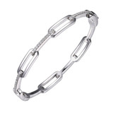 Charles Garnier Rhodium-Plated Sterling Silver Cubic Zirconia Paperclip-Link Bangle Bracelet