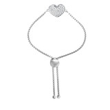 Charles Garnier Rhodium-Plated Sterling Silver Cubic Zirconia Heart Bolo Bracelet - 9"