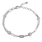Charles Garnier Rhodium-Plated Sterling Silver Cubic Zirconia Rectangular Crossed Bracelet - 6.75" + 1.25" Extender