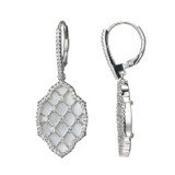 Charles Garnier Rhodium-Plated Sterling Silver White Mother-of-Pearl & Cubic Zirconia Lattice Hexagon Drop Earrings - 20x13x1MM