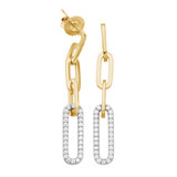 Charles Garnier Gold/Rhodium-Plated Sterling Silver Cubic Zirconia Paperclip-Bar Drop Earrings