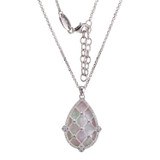 Charles Garnier Rhodium-Plated Sterling Silver White Mother-of-Pearl & Cubic Zirconia Pear Pendant Necklace - 17" + 2" Extender