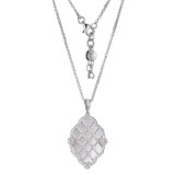 Charles Garnier Rhodium-Plated Sterling Silver White Mother-of-Pearl & Cubic Zirconia Lattice Oval Pendant Necklace - 17" + 2" Extender