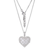 Charles Garnier Rhodium-Plated Sterling Silver White Mother-of-Pearl & Cubic Zirconia Lattice Heart Pendant Necklace - 17" + 2" Extender