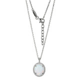 Charles Garnier Rhodium-Plated Sterling Silver Simulated Opal & Cubic Zirconia Oval Halo Pendant Necklace - 17" + 2" Extender