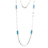 Charles Garnier Rhodium-Plated Sterling Silver Simulated Turquoise Rectangular Crossed Necklace - 36"
