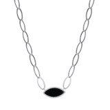 Charles Garnier Rhodium-Plated Sterling Silver Black Agate & Cubic Zirconia Cable Chain Necklace - 17" + 2" Extender