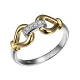 Charles Garnier Gold/Rhodium-Plated Sterling Silver Cubic Zirconia Two-Tone Chain-Link Ring