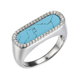 Charles Garnier Rhodium-Plated Sterling Silver Simulated Turquoise & Cubic Zirconia Elongated Oval Halo Ring - 17x5x1MM