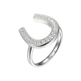 Charles Garnier Rhodium-Plated Sterling Silver Cubic Zirconia Horseshoe Ring