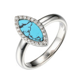 Charles Garnier Rhodium-Plated Sterling Silver Simulated Turquoise & Cubic Zirconia Marquise Halo Ring - 11x4.5x1MM