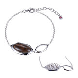 ELLE Rhodium-Plated Sterling Silver White Mother-of-Pearl Rolo-Chain Oval Bracelet - 20 × 10mm