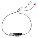 ELLE Rhodium-Plated Sterling Silver Black Agate & Cubic Zirconia Round Bracelet - 18 × 4mm