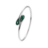 ELLE Rhodium-Plated Sterling Silver Malachite Polished Cuff Bracelet - 12 × 6mm